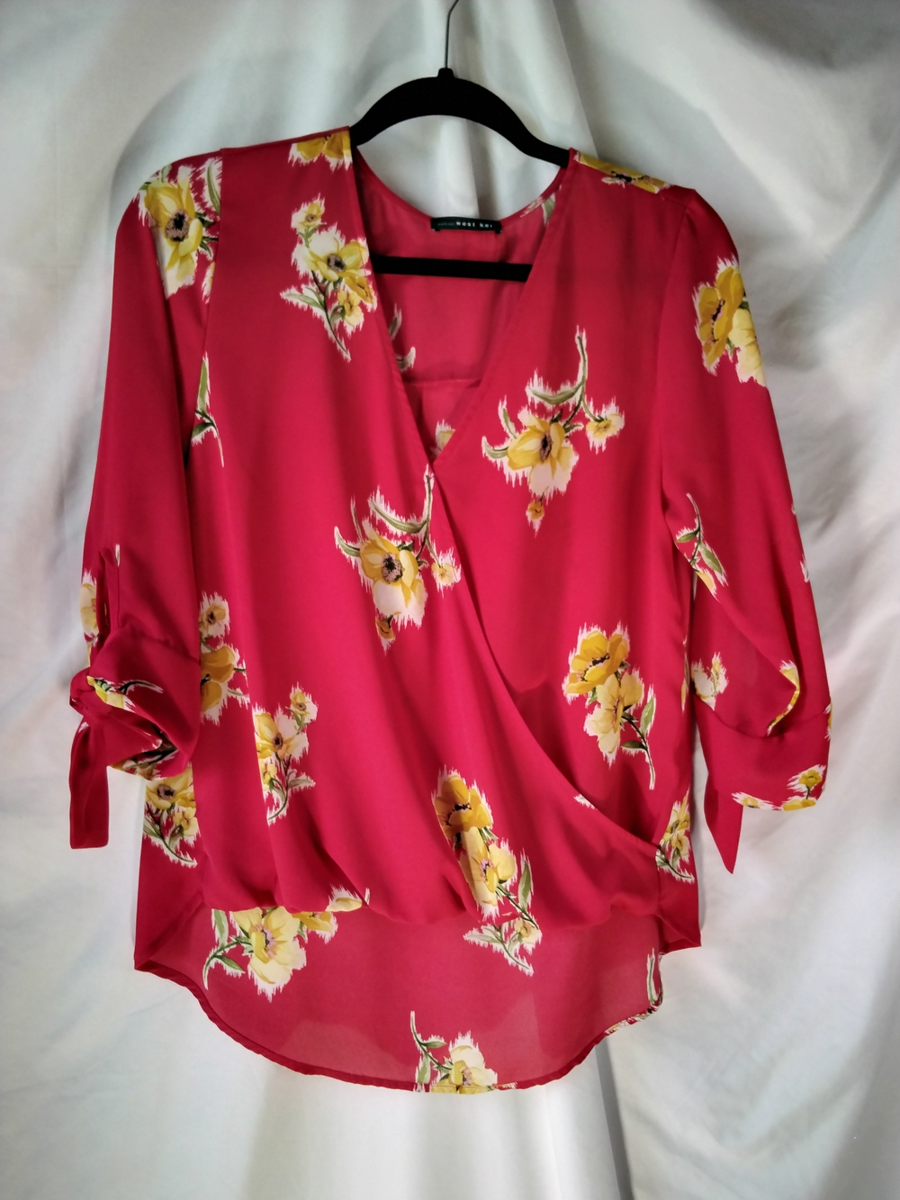 West Kei Red Floral Wrap Blouse